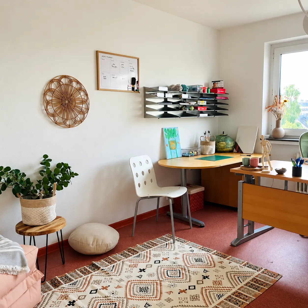 Therapieraum mit Arbeitstisch und Teppich